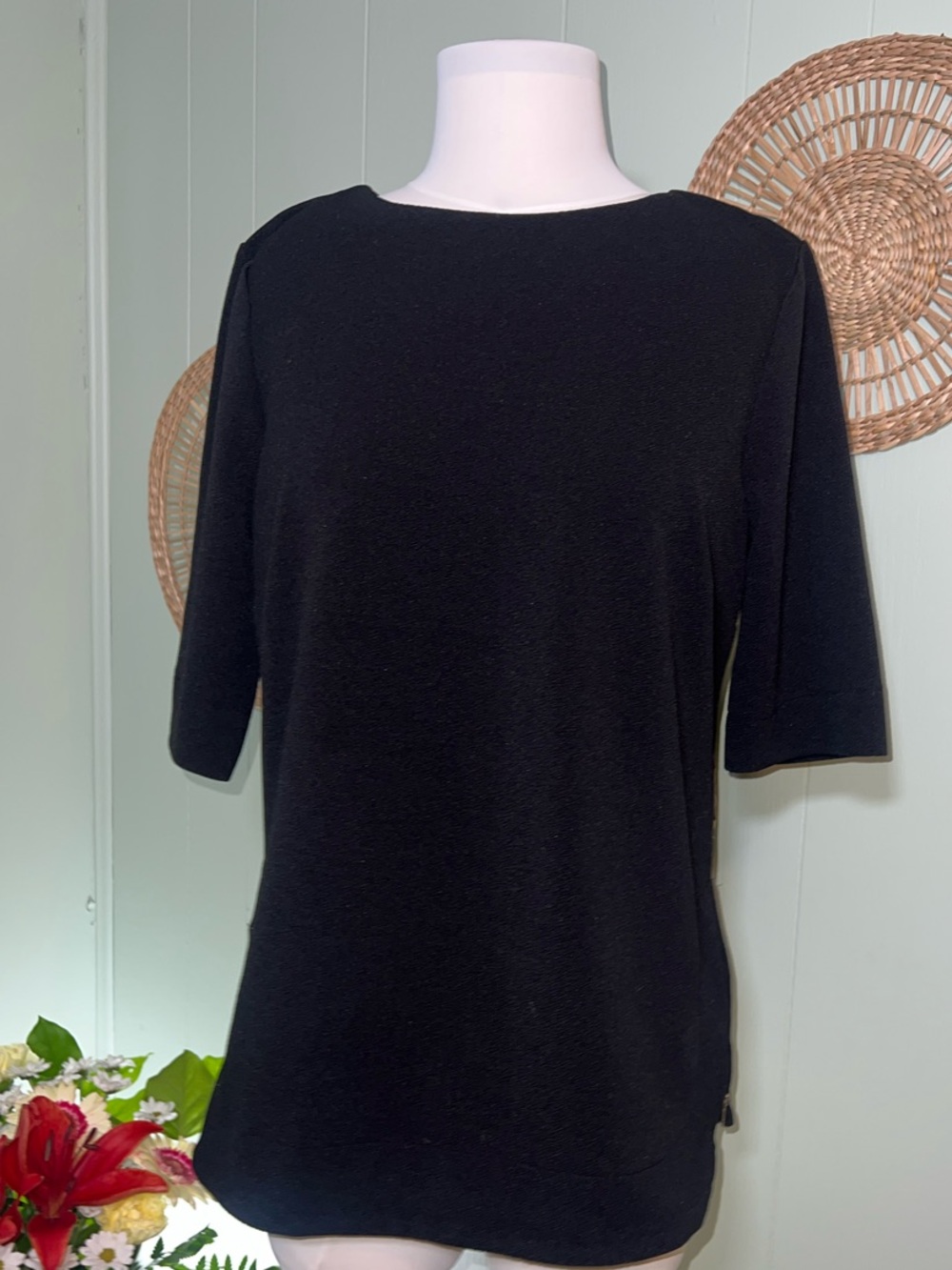 ALFRED SUNG Black Short-Sleeve Boatneck Top